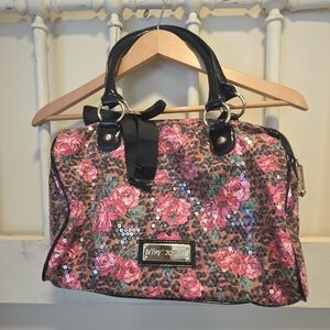 Betsey Johnson Rose and Leopard Sequin Satchel